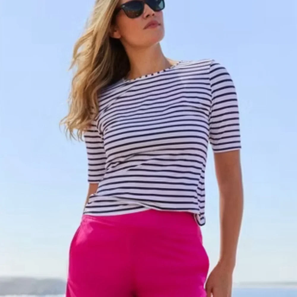 Lands' End Women's SunShade UPF 50 Elbow Sleeve Relaxed Rash Guard S